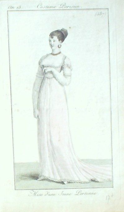 Gravure Costume Parisien 1805 an 13 # 587 (eau forte) Mise de jeune personne