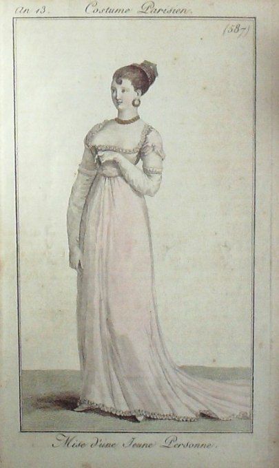 Gravure Mode Costume Parisien 1805 an 13 # 587 (eau forte old Fashion plate