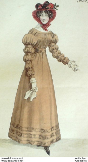 Gravure de mode Costume Parisien 1822 n°2104 Blouse Mérinos entre deux satin