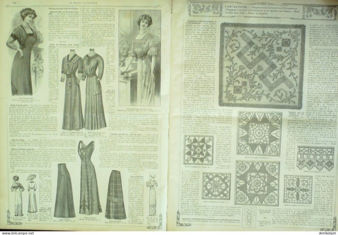 La Mode illustrée journal 1910 n° 36 Toilettes Costumes Passementerie