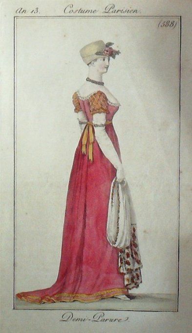 Gravure Mode Costume Parisien 1805 an 13 # 588 (eau forte old Fashion plate