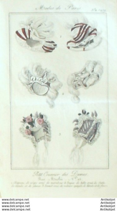 Gravure Mode Courrier des Dames 1825 #  279b (eau forte old Fashion plate)