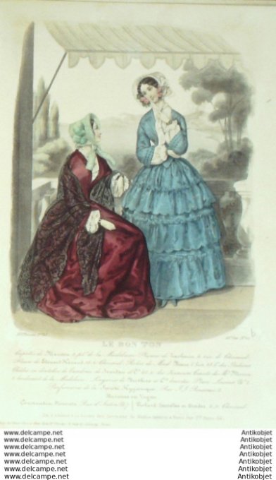 Gravure Mode Le Bon Ton 1849 16 # 21 (aquarelle old fashion plate)