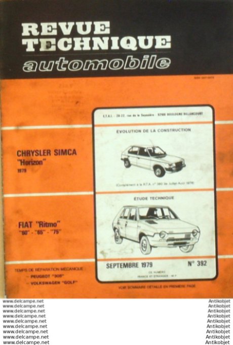 R.T Automobile Chrysler Simca Horizon Fiat Ritmo   # 392