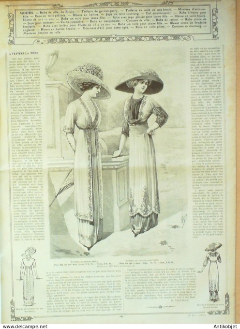 La Mode illustrée journal 1911 n° 23 Toilettes Costumes Passementerie
