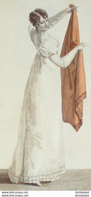 Gravure de mode Costume Parisien 1809 n° 999 Coiffure à la titus bouclée