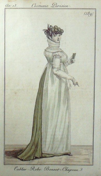 Gravure Mode Costume Parisien 1805 an 13 # 589 (eau forte old Fashion plate