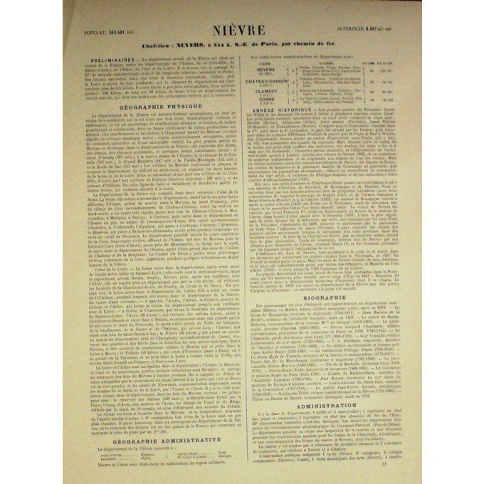 Carte Nievre (58) Nevers Graveur Lecoq Waltner Barbier 1868