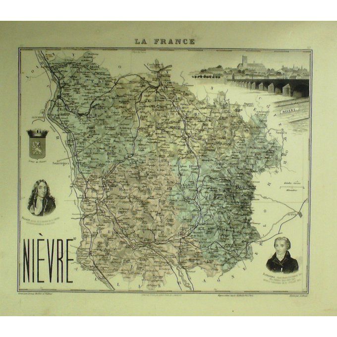 Carte Nievre (58) Nevers Graveur Lecoq Waltner Barbier 1868