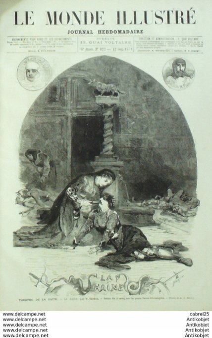 Le Monde illustré 1874 n°922 Italie San Remo Reine Russie Espagne San Sebastien Victorien Sardou Ind