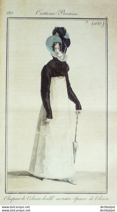 Gravure de mode Costume Parisien 1817 n°1687 Spencer de velours