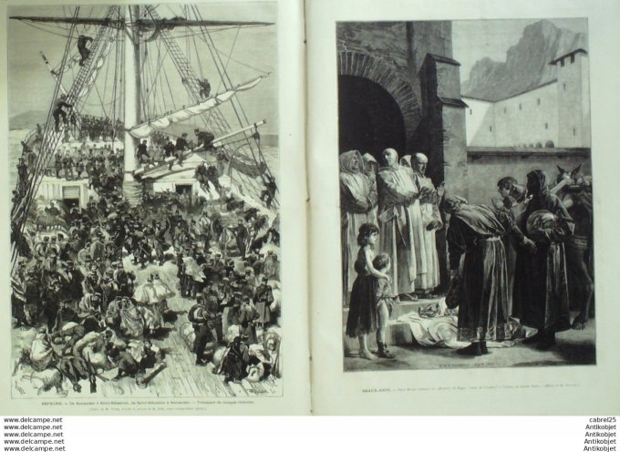 Le Monde illustré 1874 n°922 Italie San Remo Reine Russie Espagne San Sebastien Victorien Sardou Ind