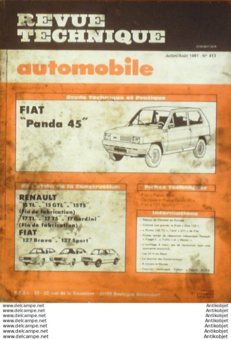 R.T Automobile Fiat Panda 45 Renault 15/17 Gordini  Fiat 127 Brava   # 413