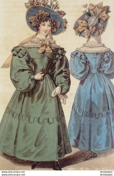 Gravure de mode Costume Parisien 1829 n°2690 Robe gros de Naples
