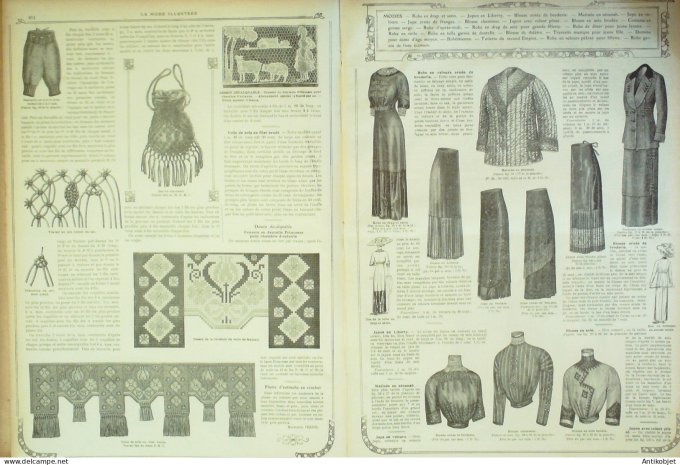 La Mode illustrée journal 1911 n° 52 Toilettes Costumes Passementerie