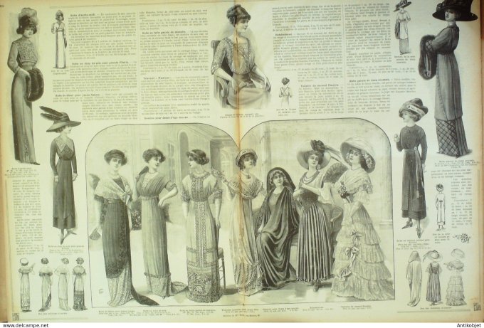 La Mode illustrée journal 1911 n° 52 Toilettes Costumes Passementerie