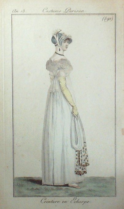 Gravure Mode Costume Parisien 1805 an 13 # 591 (eau forte old Fashion plate