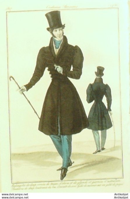 Costume Parisien 1827 # 2486 Redingotes de drap homme ornées