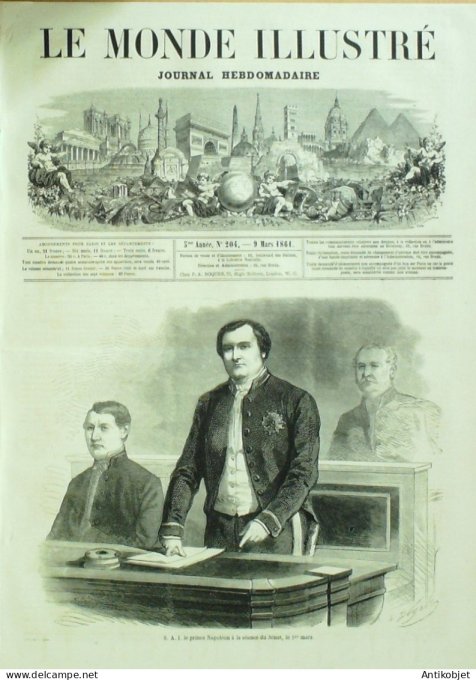 Le Monde illustré 1861 n°204 Egypte Ouech Italie Naples Palais Chiatomone Turquie Baqtché-Capoussou