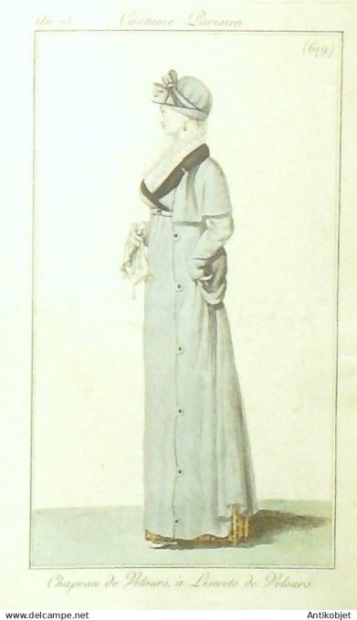 Costume Parisien 1805 an 13 # 619 (eau forte) Chapeau velours ? liserets