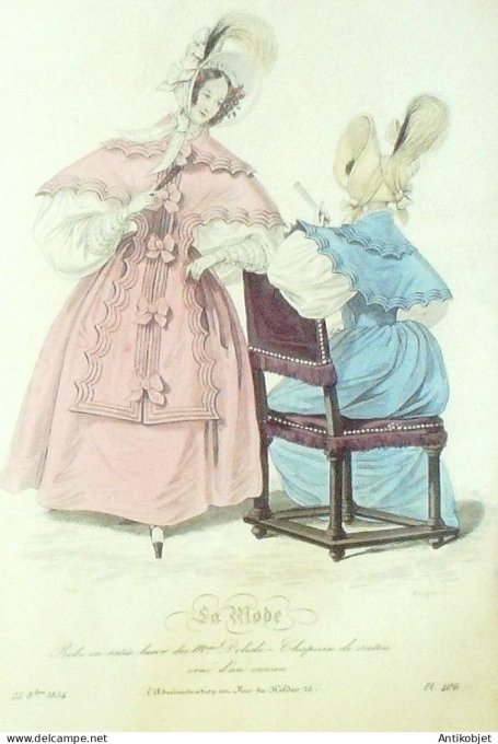Gravure La mode 1834 # 406 (aquarelle old Fashion plate)