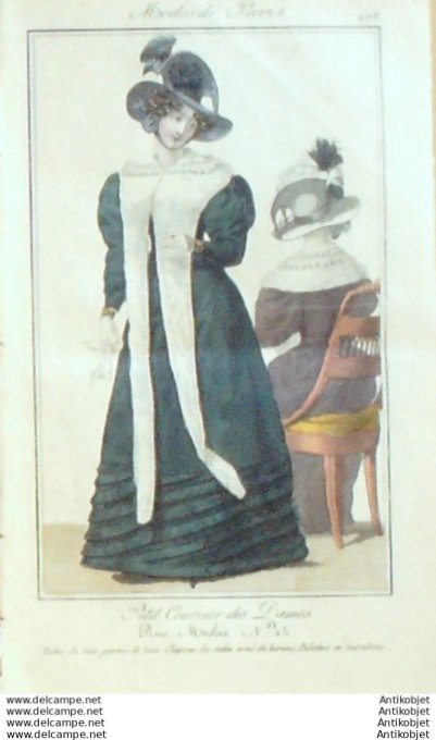 Gravure Mode Courrier des Dames 1825 #  278 (eau forte old Fashion plate)