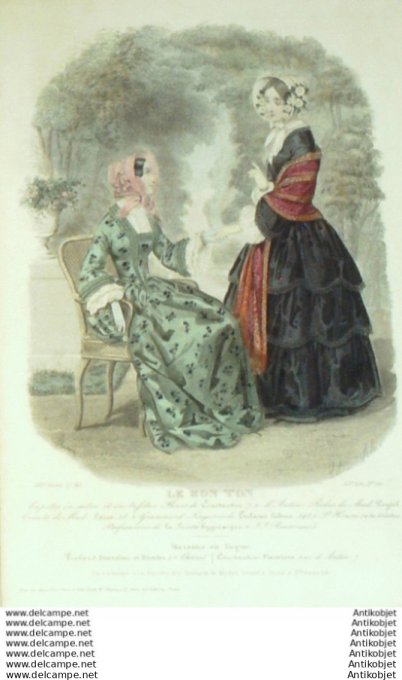 Gravure Mode Le Bon Ton 1849 16 # 22 (aquarelle old fashion plate)