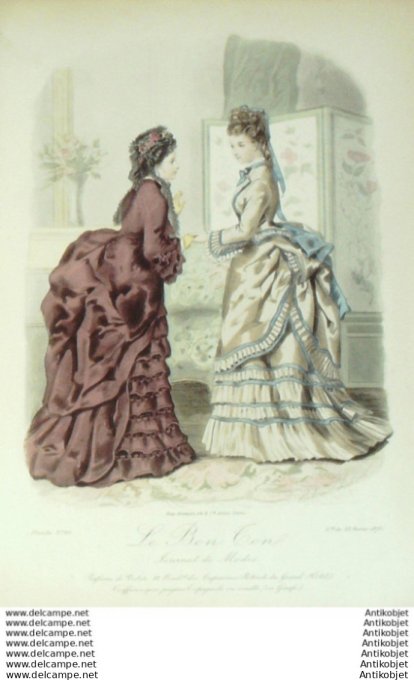 Gravure Mode Le Bon Ton 1873 # 60 (aquarelle old fashion plate)