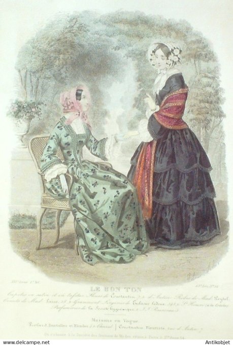 Gravure Mode Le Bon Ton 1849 16 # 22 (aquarelle old fashion plate)