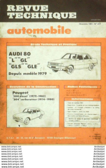 R.T Automobile Audo 80 GL Peugeot 504 Toyota Land Cruiser   # 417 1981