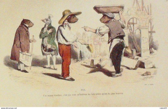 Grandville "Les Métamorphoses du jour" XLIB Oiseau Rat Mouton 1847