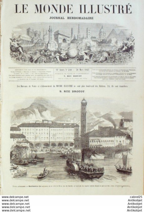 Le Monde illustré 1867 n°520 St Domingue Santo Domingo Italie Riva lac de Garde