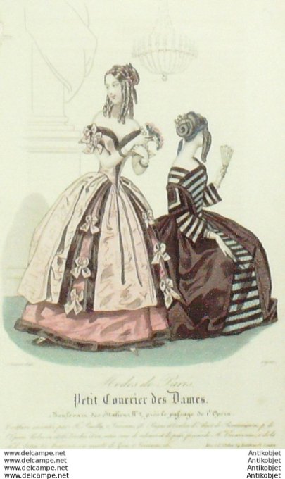 Gravure Mode Courrier des Dames 1843 # 1900 (eau forte old Fashion plate)