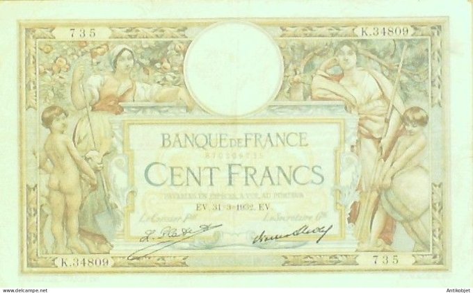 Billet Banque de France 100 francs Luc Olivier Merson Grands Cartouches EV.31=3=1932 TTB++