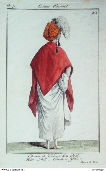 Costume Parisien 1798 an 7 # 85 (eau forte) Fichu Schall ? bordure