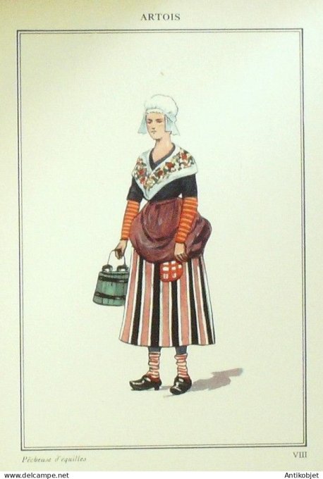 Hauts-de-France Picardie Picardie Artois (62) Pêcheuse d'équilles signé  par P.A Leroux XXème