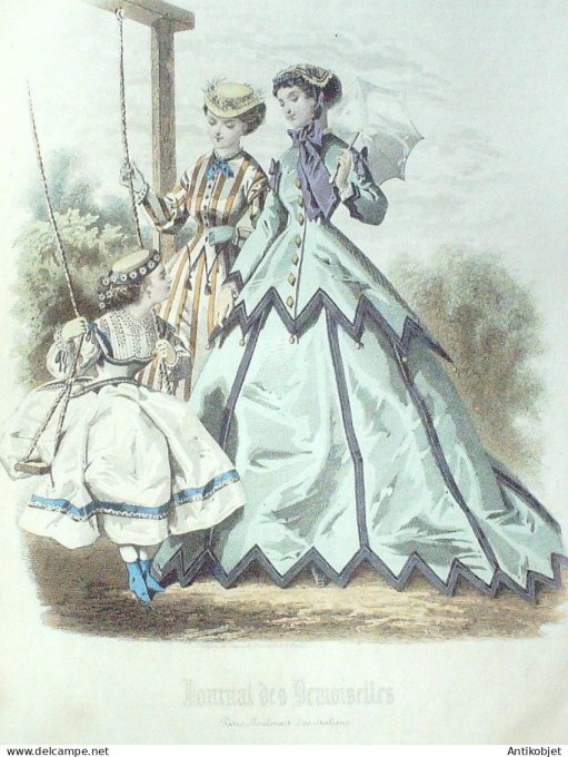 Gravure Mode J.Demoiselles 1866 #  8 (aquarelle Old Fashion plate)
