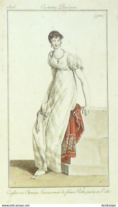 Costume Parisien 1808 # 922 (eau forte) Robe parée en tulle