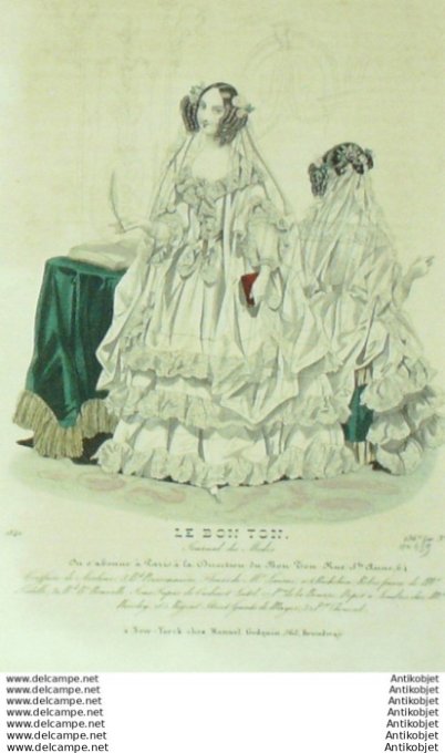 Gravure Mode Le Bon Ton 1840 # 439 (aquarelle old fashion plate)