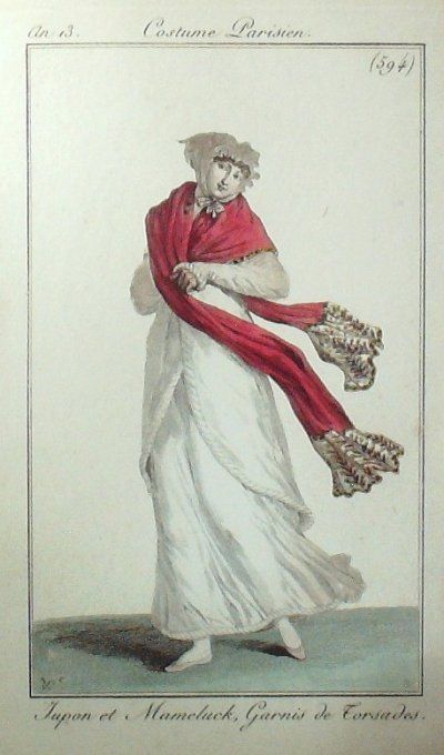 Gravure Mode Costume Parisien 1805 an 13 # 594 (eau forte old Fashion plate