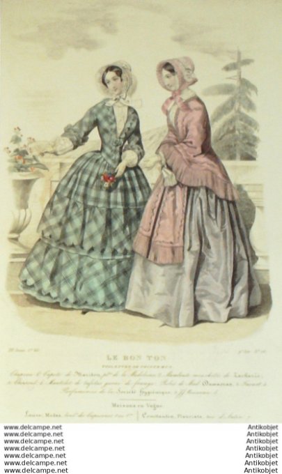 Gravure Mode Le Bon Ton 1849 16 # 16 (aquarelle old fashion plate)