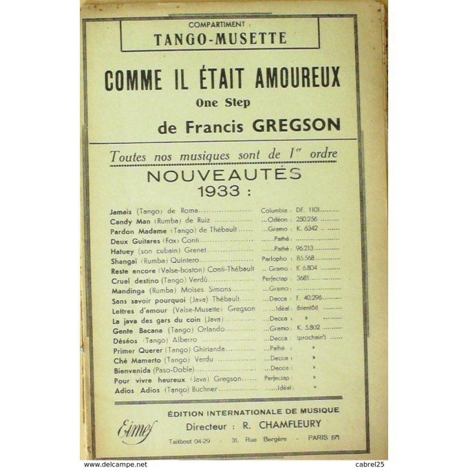 TANGO MUSETTE ORCHESTRE-COMME IL ETAIT AMOUREUX-1933