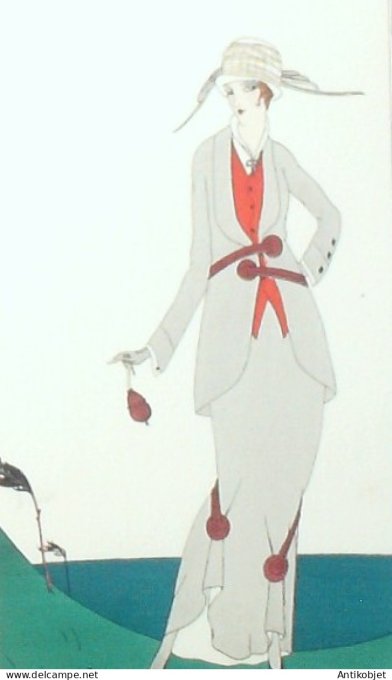 Gravure de mode Costume Parisien 1914 pl.167 BAUDRAY D'ANIOU Robe de Serge