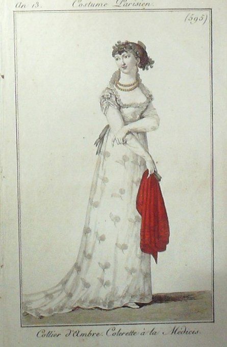 Gravure Mode Costume Parisien 1805 an 13 # 595 (eau forte old Fashion plate