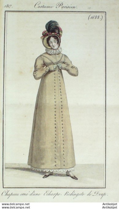 Gravure de mode Costume Parisien 1817 n°1688 Redingote de drap