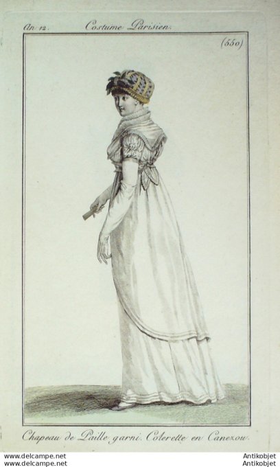 Gravure de mode Costume Parisien 1804 n° 550 (An 12) Colerette en canezou