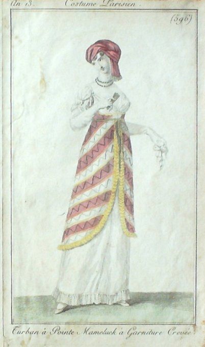 Gravure Mode Costume Parisien 1805 an 13 # 596 (eau forte old Fashion plate