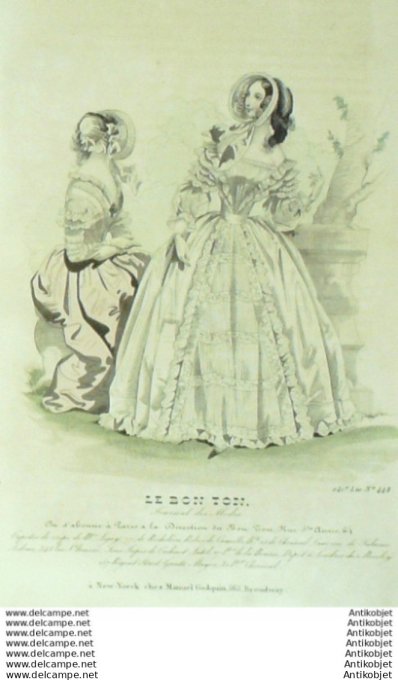 Gravure Mode Le Bon Ton 1840 # 448 (aquarelle old fashion plate)