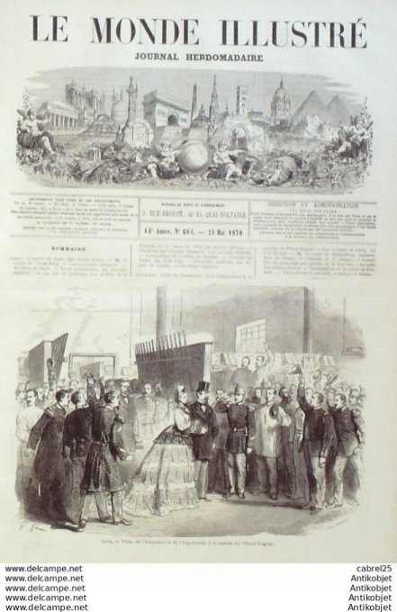 Le Monde illustré 1870 n°684 Elbeuf (76) Vienne (38) Statue Ponsard Italie Rome Cervara