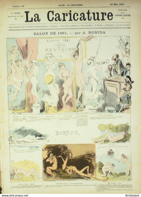 La Caricature 1881 #  74 Conseil de révision Dortoir  Robida Cartomancie Loys